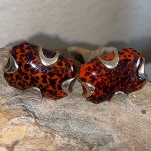 Vintage HICKOK 70s FAT Jasper Style GLASS Gold Tone Cufflinks